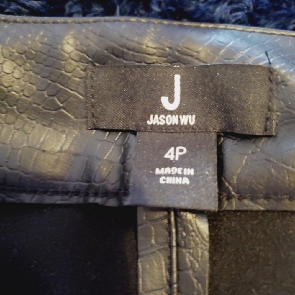 J Jason Wu Black Faux-Leather Pant Cropped Snake print Front Seam Wide - Picture 8 of 11